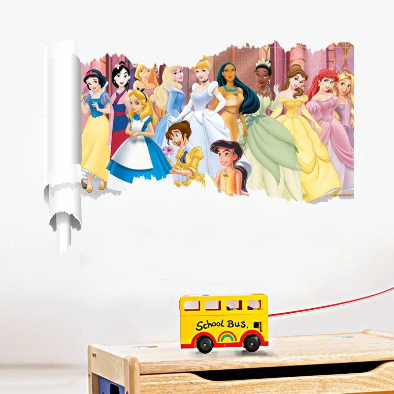 Snow White Cinderella Belle Aurora Princess 3D Window Wall Stickers Kids Room Home Deocr Cartoon Mural PVC Anime Wall Art Decals