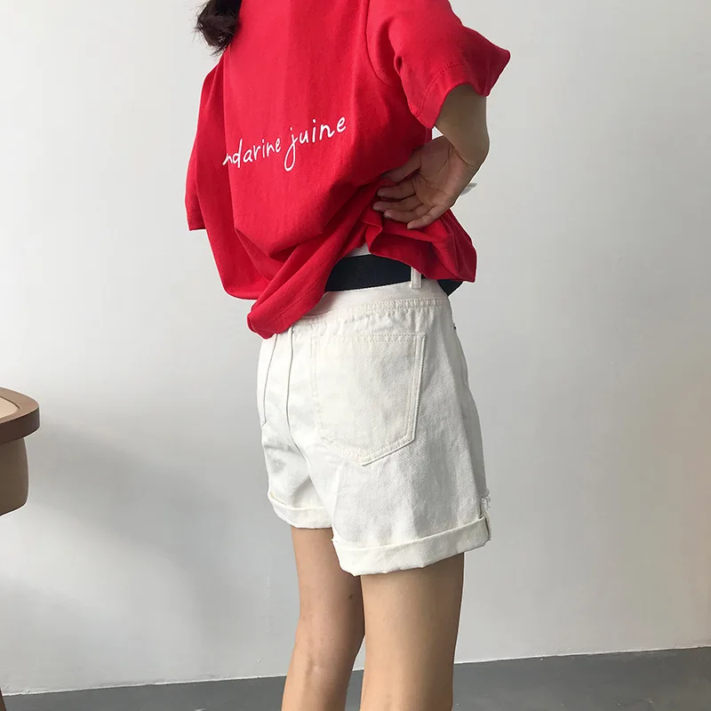 K5083 [Yellow Zheng] корейский стиль Свободные повседневные джинсовые шорты женские с высокой талией Стиральная вода гофрированные широкие шорты Sub