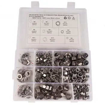 

255/Set Nylon Lock Nuts Fastener M6,M8,M10 Metric Thread Stainless Steel Self-locking Hex Locknut Kit