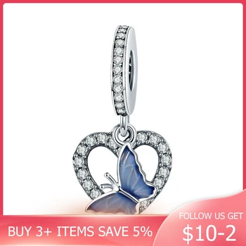 

CodeMonkey 925 Sterling Silver Crystal Butterfly with Heart Shape Charm fit Women Charm Bracelets DIY Jewelry Girlfriend C818