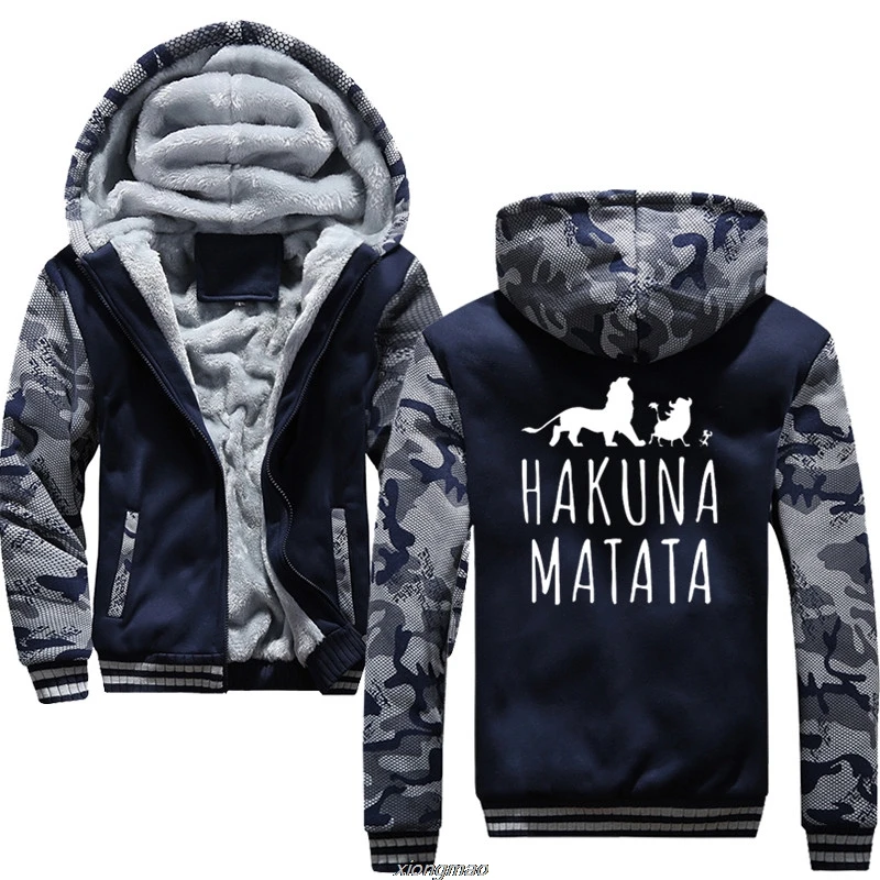 HAKUNA MATATA, Король Лев, Simba, мужские толстовки, фирменный свитер на молнии, мужской спортивный костюм с капюшоном, зимняя мужская Толстовка s - Цвет: Navy blue
