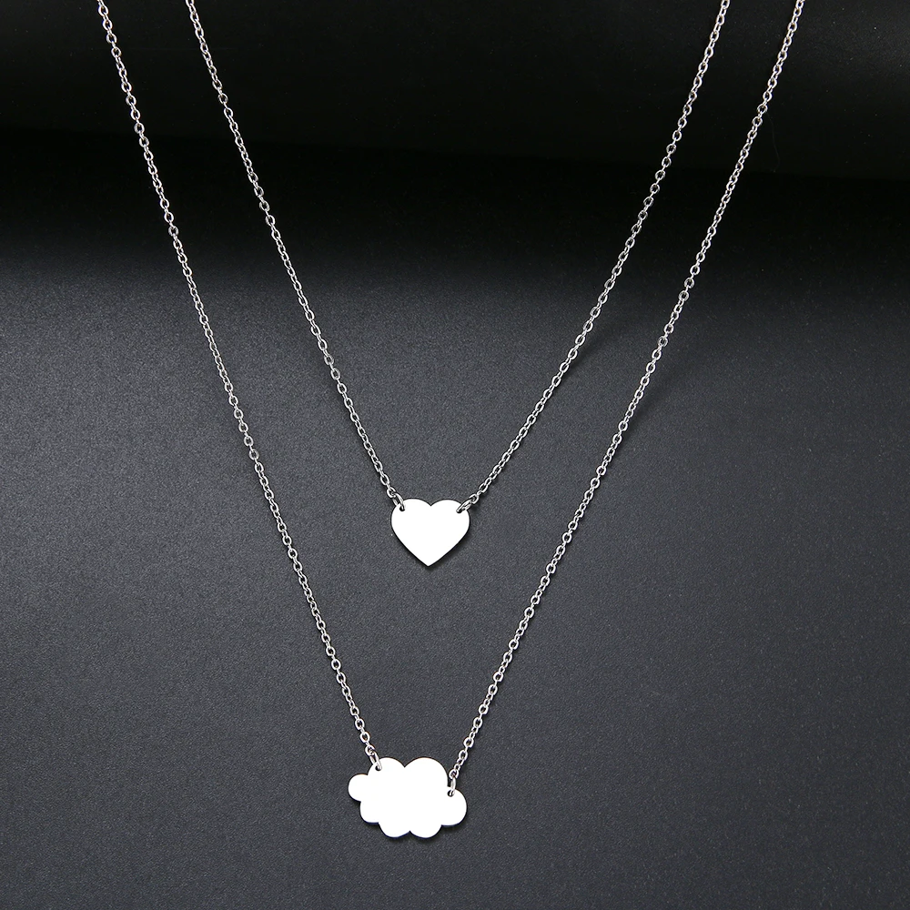 New Simple Sequins Cloud Necklace Aircraft Stars Heart Pendant Multilayer Chain Necklaces For Women Gift Stainless Steel Jewelry