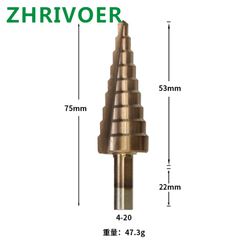 Step drill, triangular handle, straight groove, bronze step drill, 4-20mm4-12mm, multi specification reamer