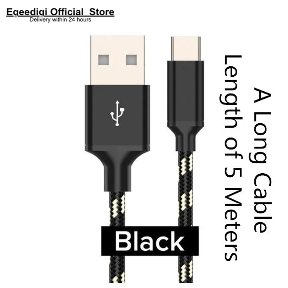 

Egeedigi 5m Long Usb Cable For Lightning iPhone X XR 8 Plus iPad Type C Micro USB C Fast Charge For Samsung S9 Note 9 Huawei P30