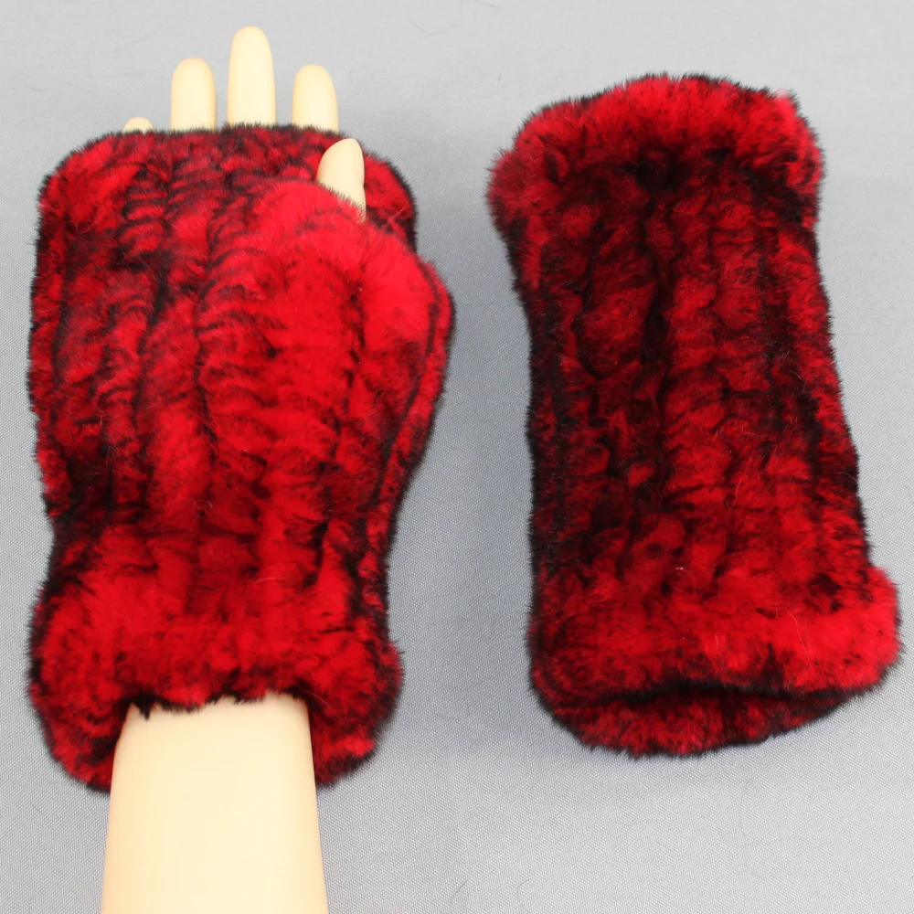 Популярные женские перчатки из натурального меха, зимние теплые вязаные перчатки из меха кролика Рекс, женские модные однотонные длинные перчатки из натурального меха