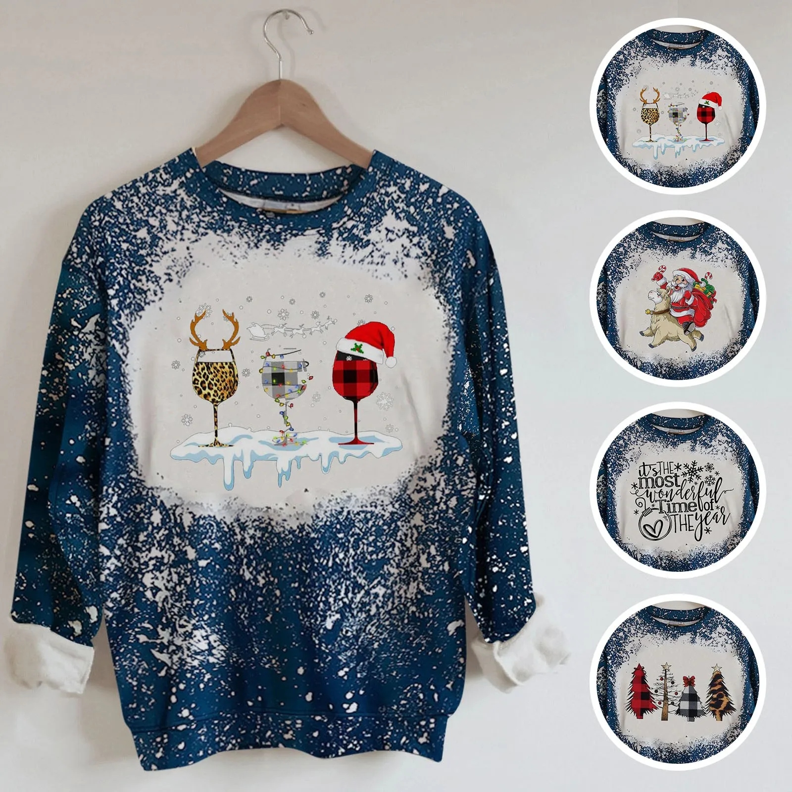 Santa Claus printing Shirt Hoodie Women Long Sleeve Round Neck Snowflake Sweatshirt Oversized Xmas Streetwear Casual Print Tops 2
