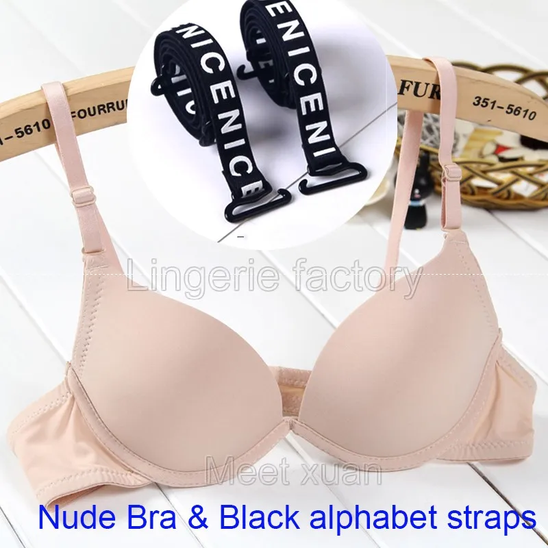 Nude n Black straps Сексуальные бюстгальтеры для женщин, браслет femme, пуш-ап, бюстгальтеры на бретельках, Заводская, чашка - Color: Nude n Black straps