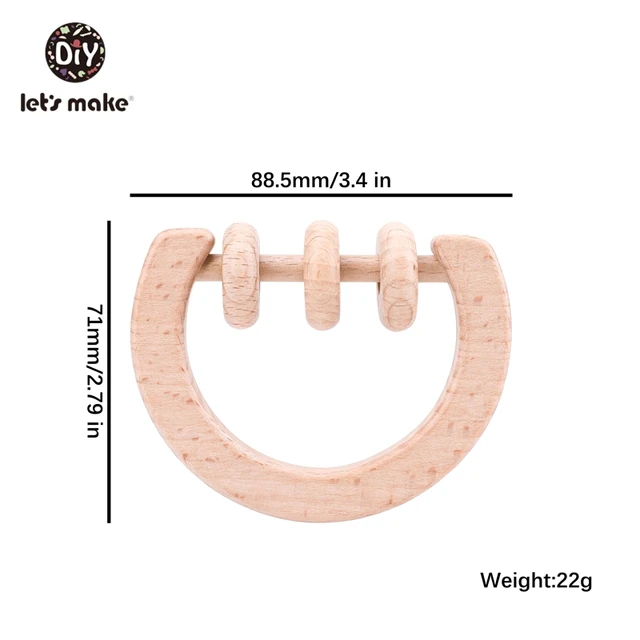 Wooden Rattle Beech Bear Hand Teething Wooden Ring Baby Rattles Play Gym Montessori Stroller Toy Educational Toys Let's Make type 13