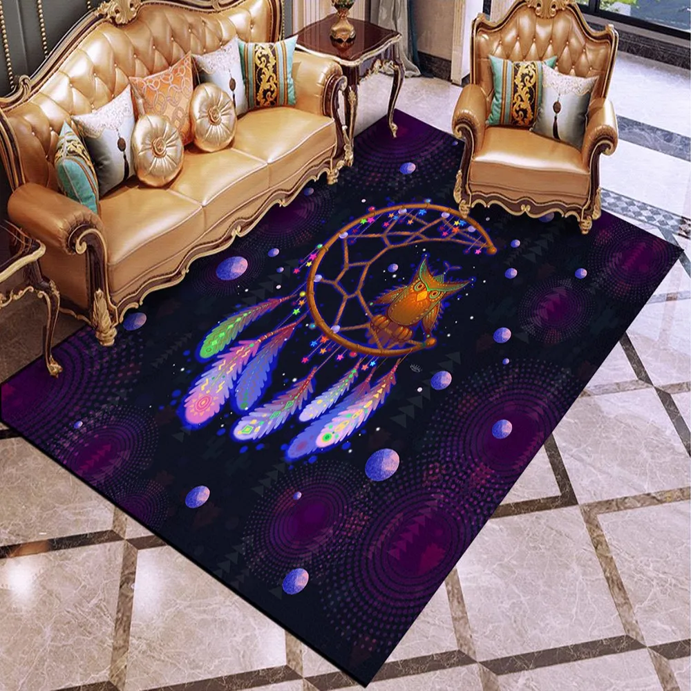 

3D Print Owl Carpet Feather Rugs Cartoon Floor Mats For Bedroom Baby Play Crawling Carpets Purple Background For Kids Carpet