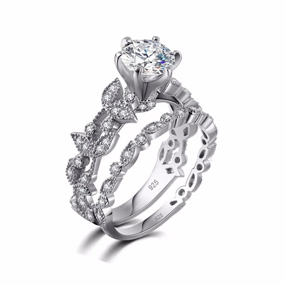 Женские двухслойные кольца с фианитами элегантные листьями и кубическим