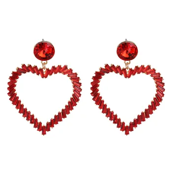 

Fashion Red Clear Glass Crystal Heart Shape Earrings Women Geometric Statement Big Drop Earrings Female Girls Ladies ZA Earrings