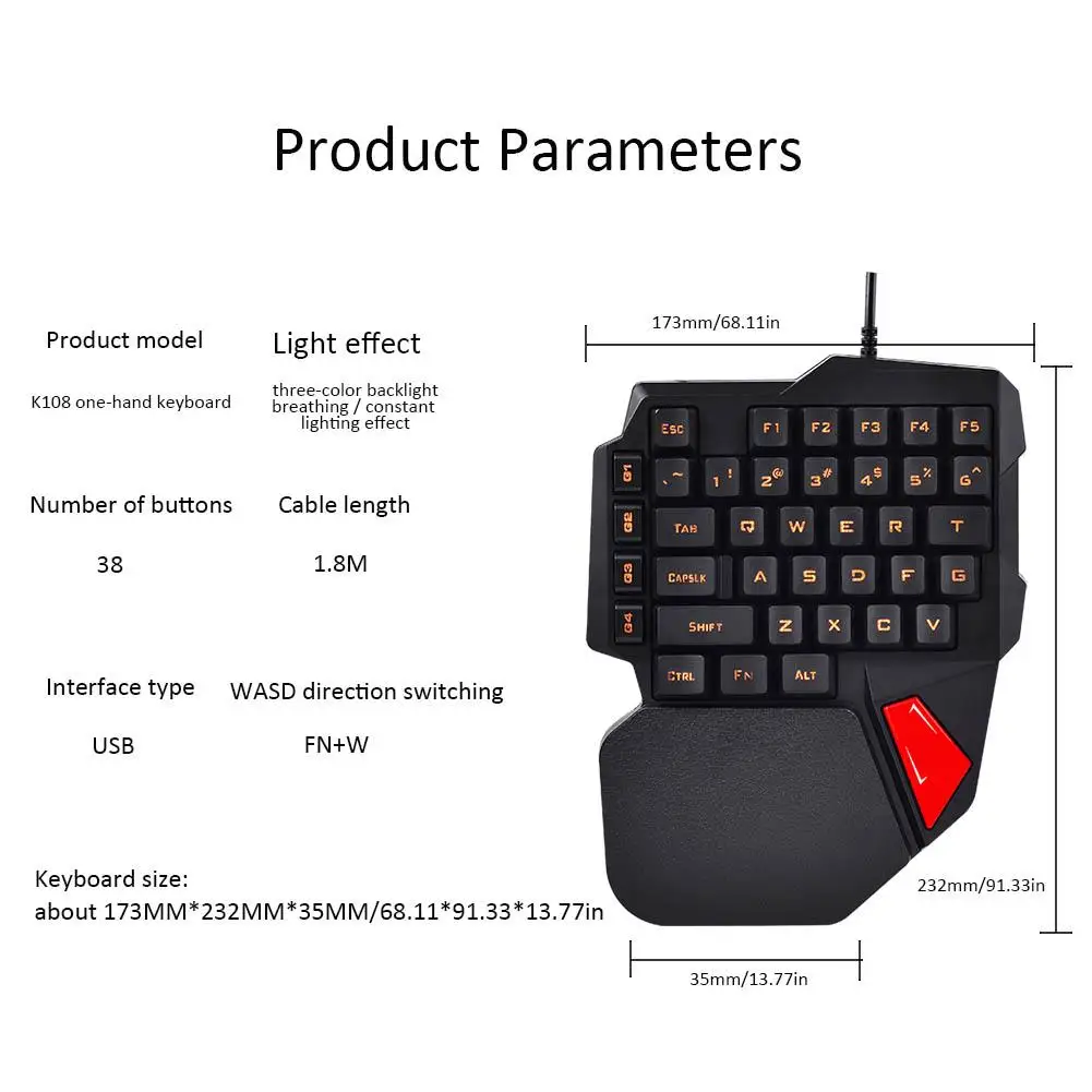 K108 Gaming Keyboard One-Handed Keyboard For PUGB Mobile Game Left Hand Small Keypad Computer Gaming Accessories