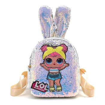 

2020 new fashion Korean double shoulder bag with all kinds of foreign style sequins rabbit ears school children's schoolbag with