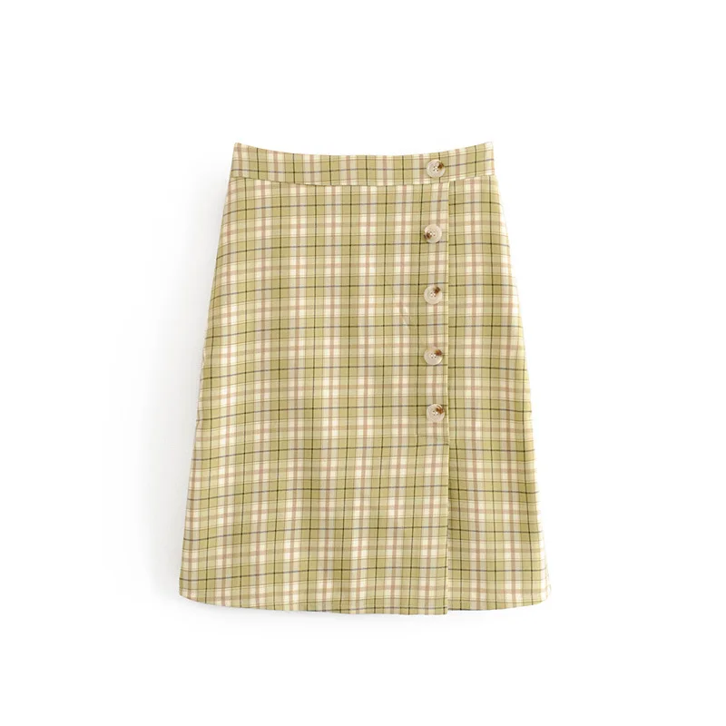 

2019 Summer Europe And America WOMEN'S Dress New Style Matcha Green Plaid Slimming High Waist Skirt 6808