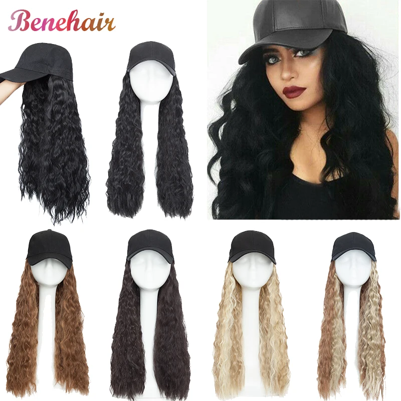 Good Value Hat Wig Hair-Piece Baseball-Cap Fake-Hair Synthetic-Hair-Extension Women with Water-Wave 85ZO8Y0QX