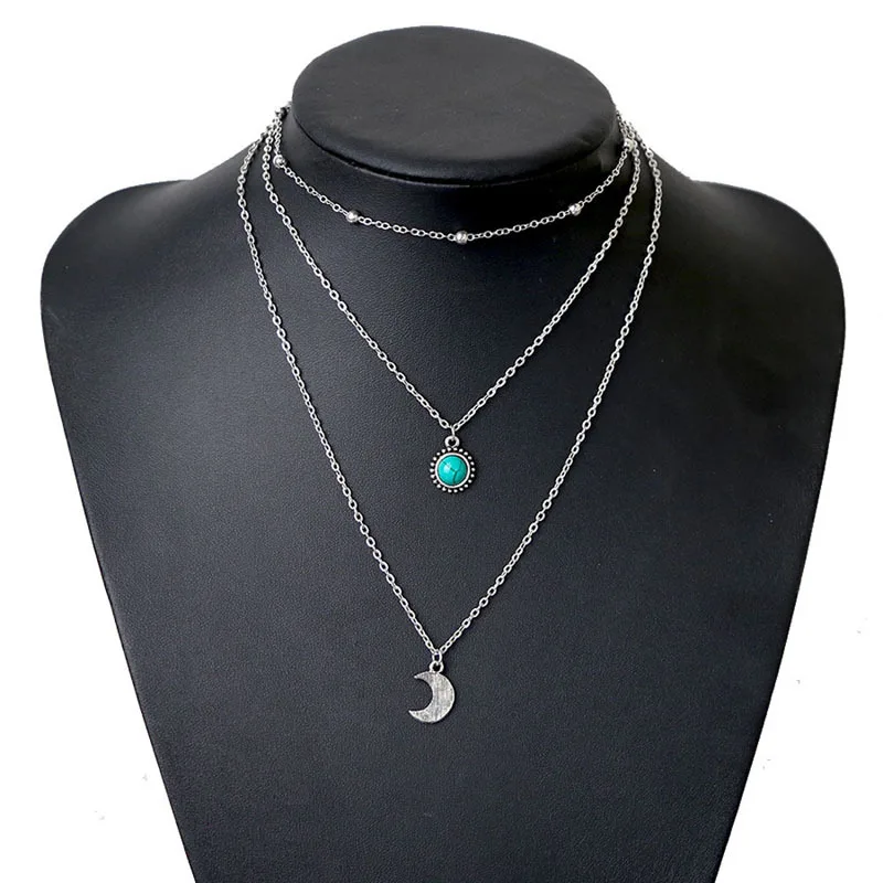 Fashion multilayer Jewelry vintage Statement Pendant Necklace for Women vintage moon star pendant necklace jewelry cross