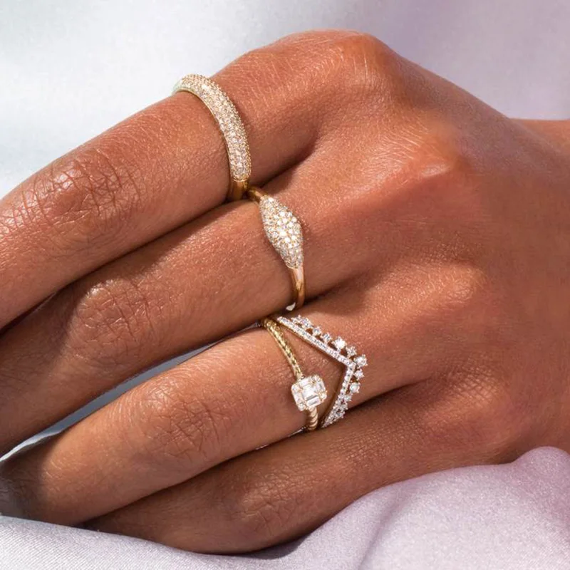 Trend Stacking Matching Rings For Women Gold Color Crystal Zircon Ring For Teen Girls Korean Fashion Jewelry Accessories R725 2