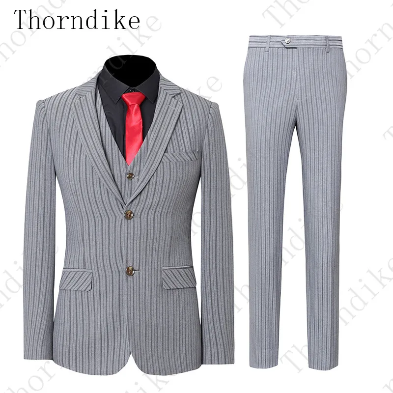 Thorndike полосатый костюм на одной пуговице, Gary, свадебные костюмы для мужчин, 3 шт., Terno Masculino, приталенный костюм, Homme, Mariage, деловая одежда