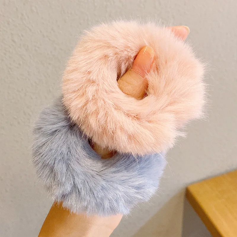 

Furling Girl 1 PC Fluffy Faux Fur Furry Scrunchies Soft Hand Made Fur Elastic Hair Bands Ring for Ladies Hair Ties