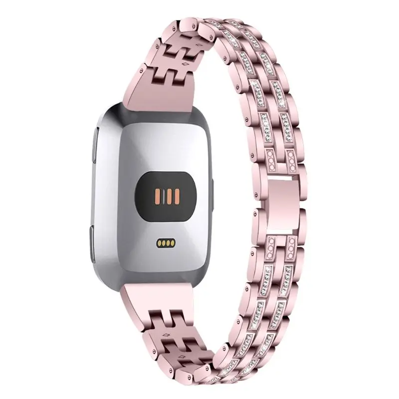 Розовое золото Металлический ремешок для Fitbit Versa lite, женский ремешок с булавкой, Безвинтовой браслет из нержавеющей стали, сменные браслеты - Цвет: Розовое золото