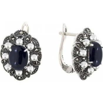 

Yuk marcasite earrings with pearls, marcasites and onyx from silver