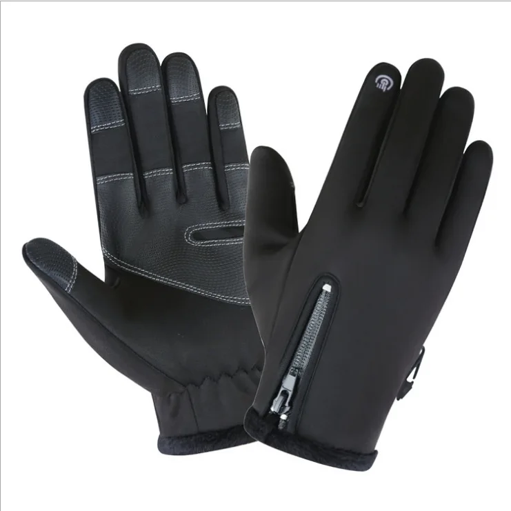 Велосипедные теплые флисовые перчатки ветростойкие водонепроницаемые с сенсорным экраном противоскользящие спортивные осенние и зимние толстые перчатки на молнии
