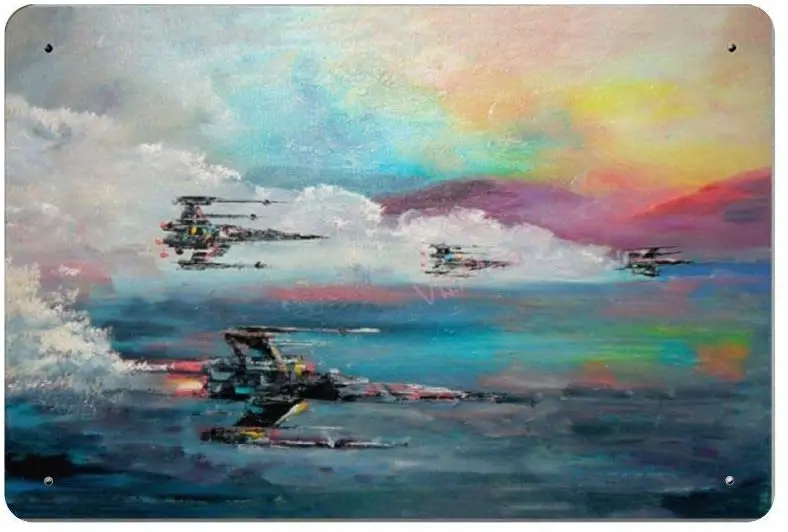 

Bit SIGNSHM Painting of X-Wing Fighters Retro Metal Tin Sign Plaque Poster Wall Decor Art Shabby Chic Gift Suitable 12x8 Inch