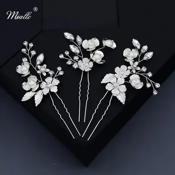 

Miallo Fashion Flower Crystal Hair Pins for Women Silver Color Wedding Bridal Hair Accessories Jewelry Hairpin Clips Headpiece