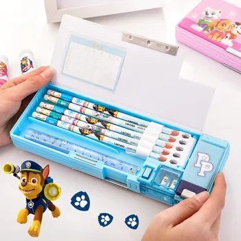 

Paw patrol PVC environmental two-color student pencil box Multifunction storage box double door double open stationery gift