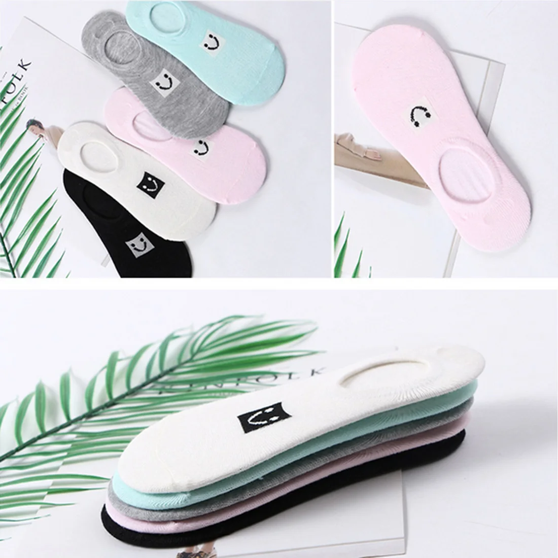 Boat Socks Smile Face Summer Breathable Comfortable Casual GirlSocS Good Quality Expression Socks 5 Pairs Of Silicone Invisible