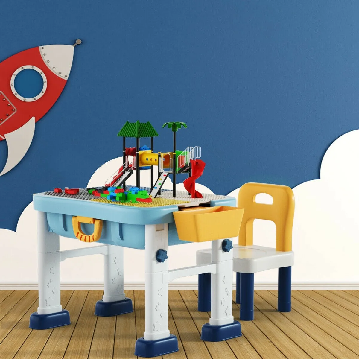 6 In 1 Kids Activity Table Chair Set 3 Heights Adjustable Safe ABS Materials Learning Multifunction Children Furniture Sets |