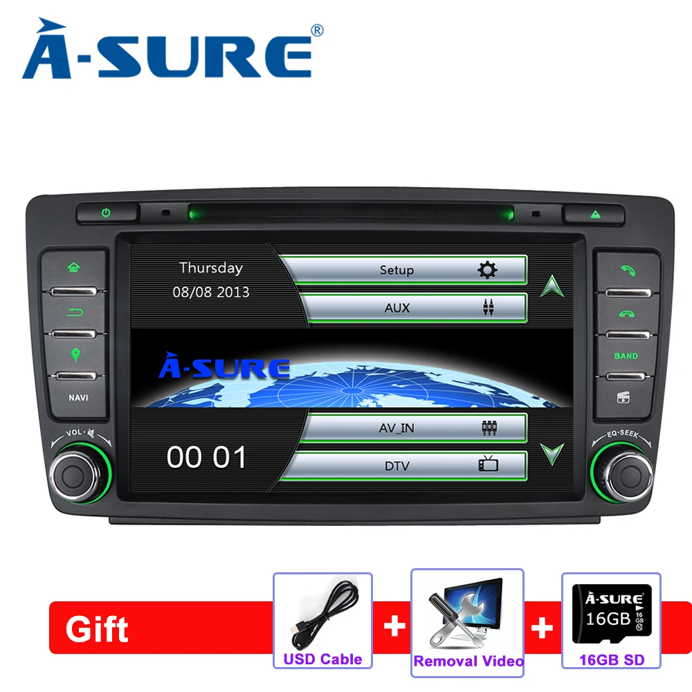 

A-Sure 2 Din 7 Inch Car Auto Radio DVD player Stereo GPS Navigation For SKODA Octavia Yeti Fabia 2009-2013 Bluetooth RDS CANBUS