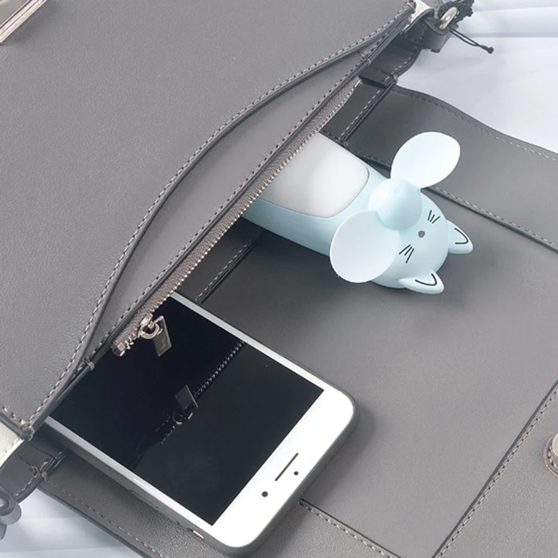 Hot Creative Outdoor Small Fan Mini Cartoon Cat Fan Handheld Portable Charging Fan Led Night Light Small Fan