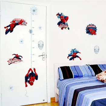 

Spiderman Growth Chart Wall Stickers For Home Decoration Cartoon Avengers Super Hero Movie Mural Art Kids Height Measure Decals