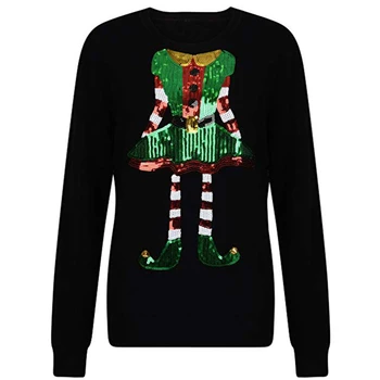 

Christmas tshirt Womens Sequin T-shirt Long Sleeve Tops Santa Print Sweatshirt Female Winter Tunic Vintage Streetwear camisa A40