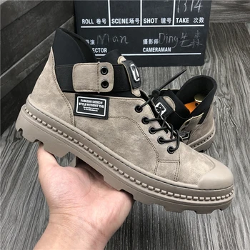 

men's suede Leather Ankle Boots Autumn Winter Cross Strappy Vintage hip hops Punk Boots Flat male Shoes Botas Mujer