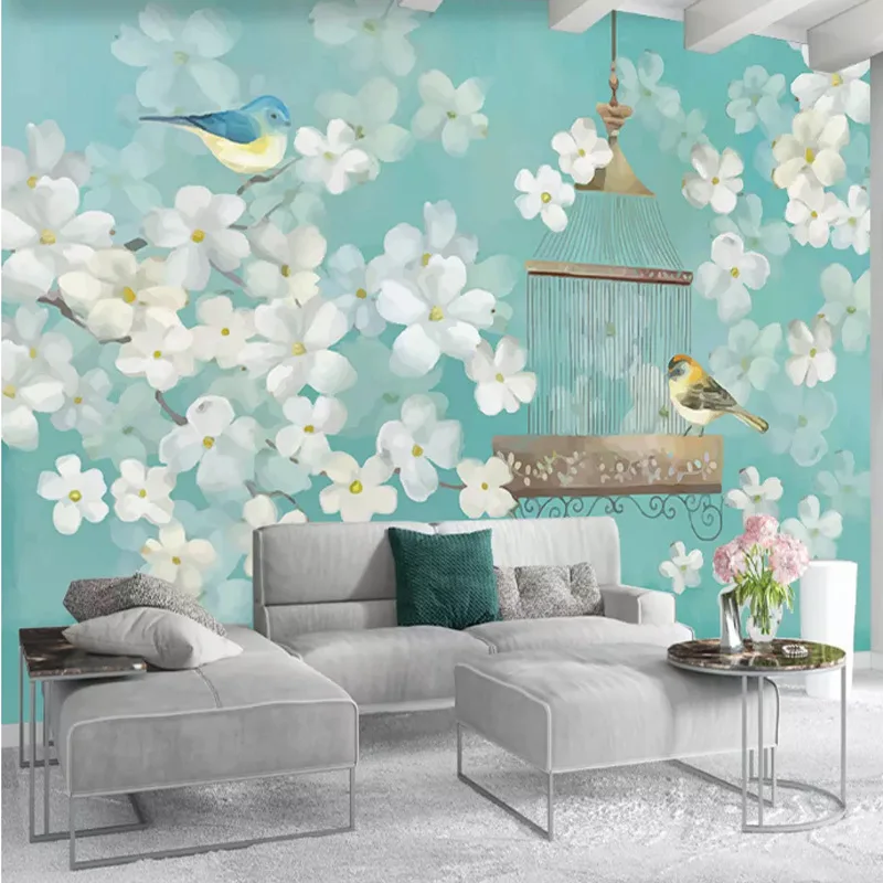 

Simple European 3D Flowers And Birds TV Backdrop Wallpaper Minimalist Modern 5D Living Room Bedroom Sofa American-Style Pastoral