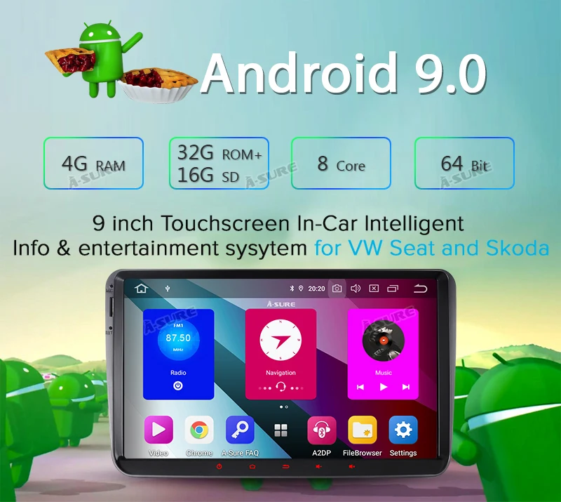 Sale A-Sure 9" 8 core 4GB RAM Android 9 Radio GPS Navi For Volkswagen VW Tiguan Polo Golf 5 6 Passat Caddy Transporter Touran Sharan 4