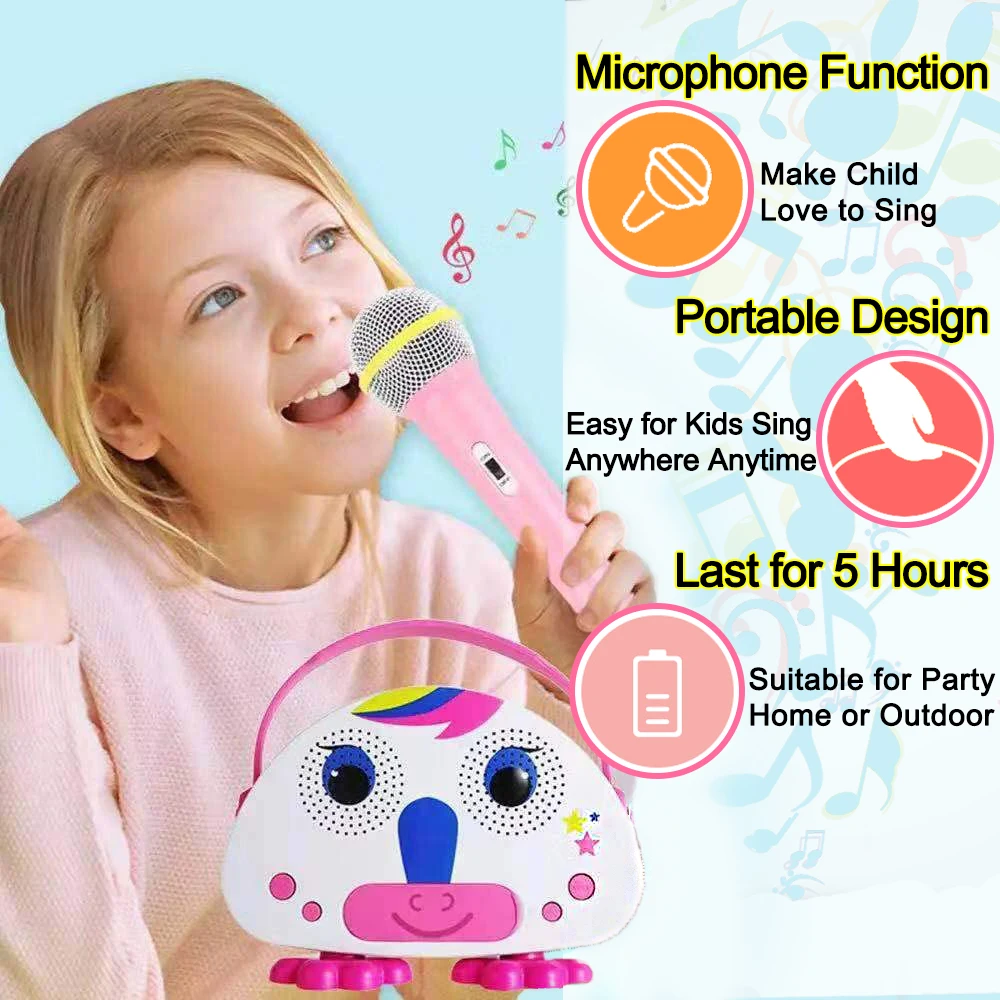 Kids Karaoke Machine with Microphone Childrens Bluetooth Karaoke Wireless Speaker Beach Wireless Cartoon Speaker for Indoor Outdoor Travel Activities Party Best Christmas Birthday Gift for Children 