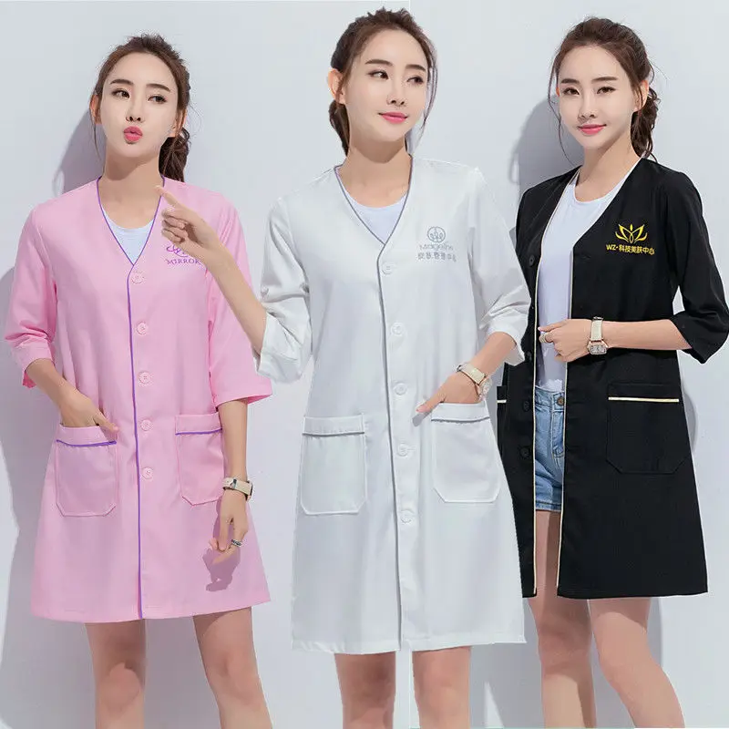 white plus size Salon grooming clothes Black short beauty uniform dress spa uniform scrub uniform Lab coat logo Beautician tops