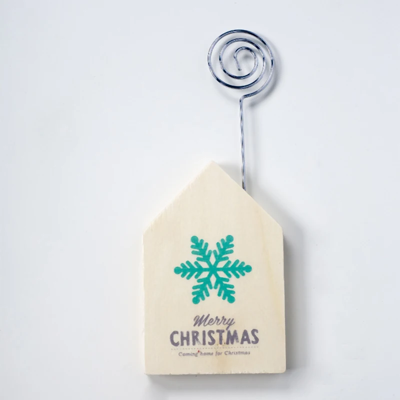 1 Set 5 Pcs Christmas Decorations Ornaments Christmas Print Wooden Notes Folder Clip Office Desktop Creative Small House Decorat