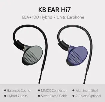 

KBEAR HI7 6BA+1DD Dynamic Balanced Armature Hybrid CNC Metal DJ Monitor Hifi Music In Ear Stereo Earphone Headset MMCX Cable