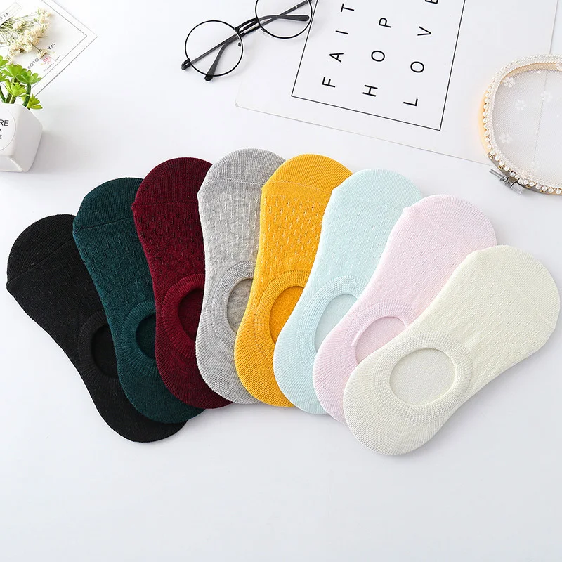 5 Pairs Of Ladies Silicone Non-slip Breathable Invisible Pure Cotton Solid Color Ankle Boots Socks Women Soft Slippers Socks