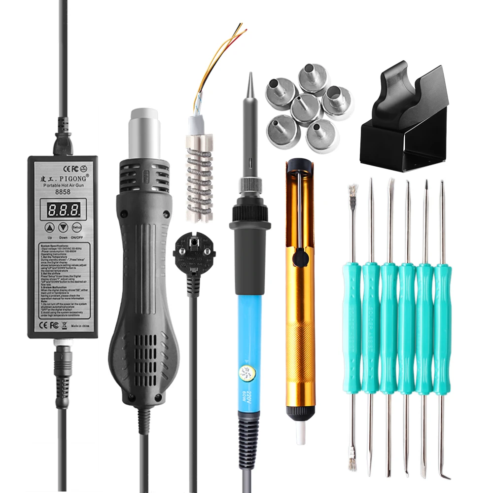 

High quality 220V Portable BGA Rework soldering station Hot Air Blower Heat Gun 8858 Better Hand-held hot air gun 6pcs nozzle