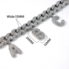 

Miami Cuban Link Chain With 26 Letters Rhinestone 12MM 15mm Iced Gold Silver Color Bracelet Punk Hip Hop Rapper Bracelet Jewelry