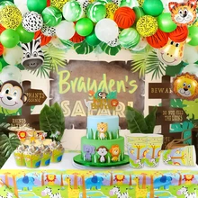 Suministros de fiesta de jungla para niños, decoraciones de fiesta de cumpleaños para niño, Safari, Animal, Zoo, decoración para fiesta de primer cumpleaños