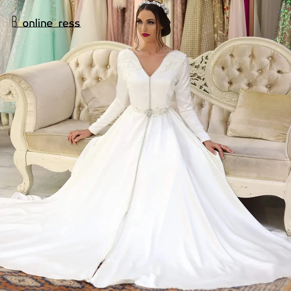 Bbonlinedress марокканские вечерние платья Caftan атласное белое Элегантное Длинное