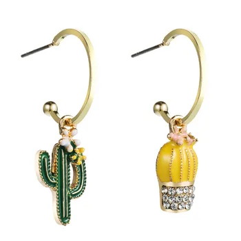 

2019 New Korean Mori Simple Cute Cactus Hoop Earrings Plant Asymmetrical Earrings for Women Beach Party Earrings Jewelry