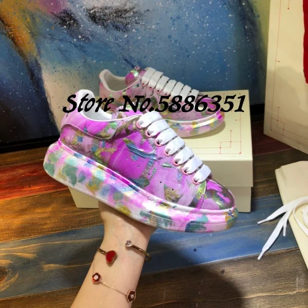 Кроссовки женские и мужские кожаные повседневные беговые туфли на толстой