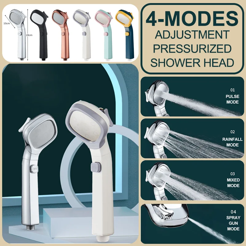 4 Mode Adjustable Shower Head High Pressure Water Saving One key Stop